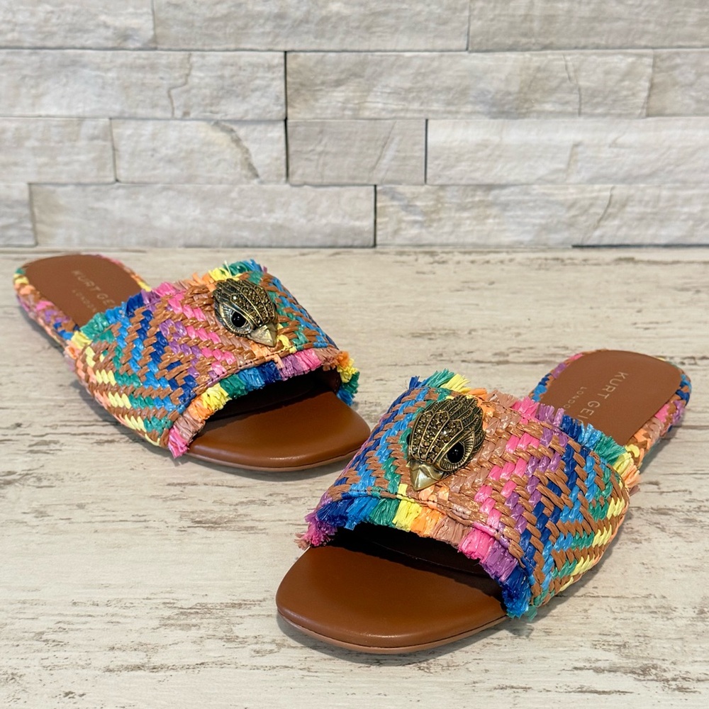Kurt Geiger Kensington Eagle Casual Rainbow Flat Raffia Slide Sandals 36.5 EU - Picture 16 of 16
